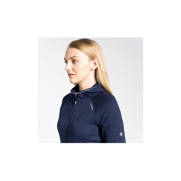 Navy | Craghoppers NosLife Milanta Womens Hooded Top Image Showing Side View, Hood Down.