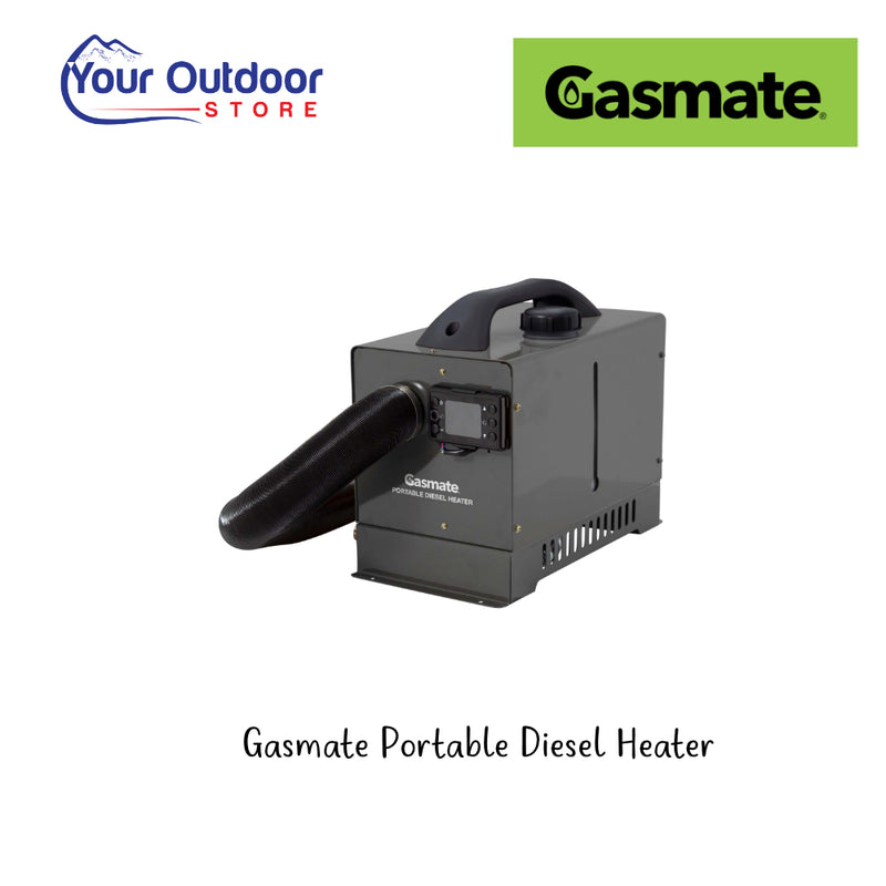Gasmate Portable Diesel Heater. Heron Image Showing Logos and Title.