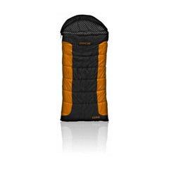 Black / Orange | Darche Cold Mountain Sleeping - Top View Showing Hood and Zipped up Sleeping Bag.