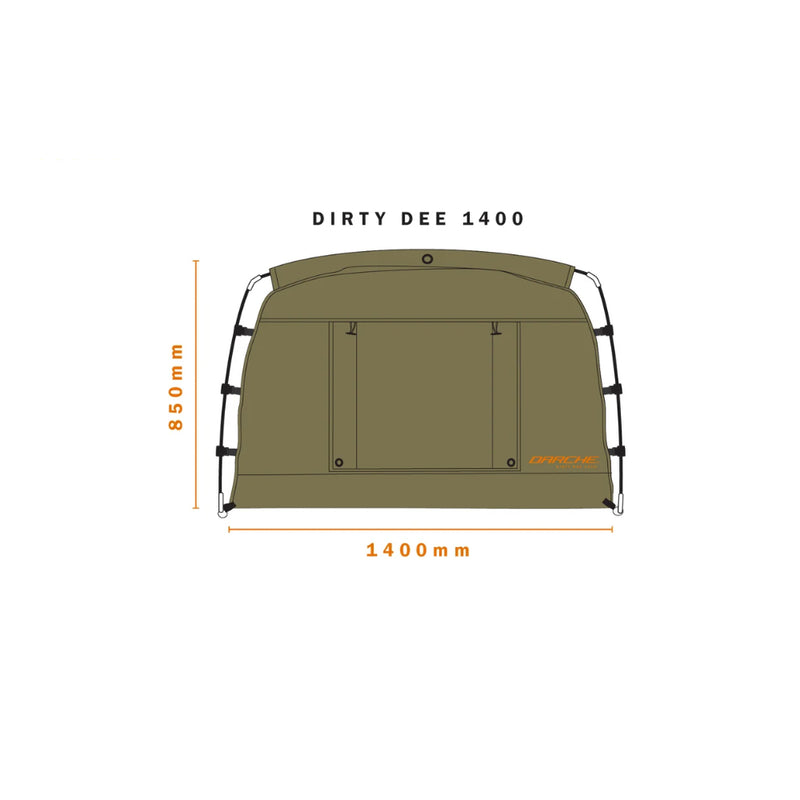 1400 / Khaki | Darche Dirty Dee Swag With 70mm Mattress Image Showing The Dimensions Of The Swag.