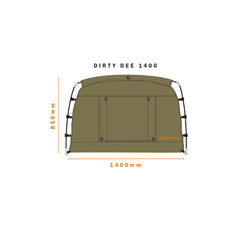1400 / Khaki | Darche Dirty Dee Swag With 70mm Mattress Image Showing The Dimensions Of The Swag.