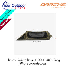 Darche Dusk To Dawn 1100+ / 1400+ Swag With 70mm Mattress | Hero Image Showing All Logos And Titles.