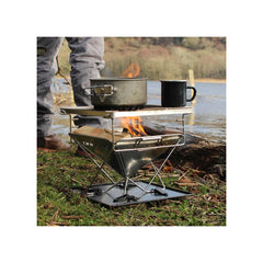 Stainless Steel | Darche Stainless Steel BBQ 310 Image Showing Food Being Cooked On The Camping BBQ, Side View.