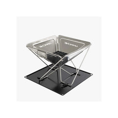 450 | Darche Stainless Steel BBQ Image Showing Angled Side View, No Grill Plate r Adjustable Height Top , Ready To Be Used As A Fire Pit.