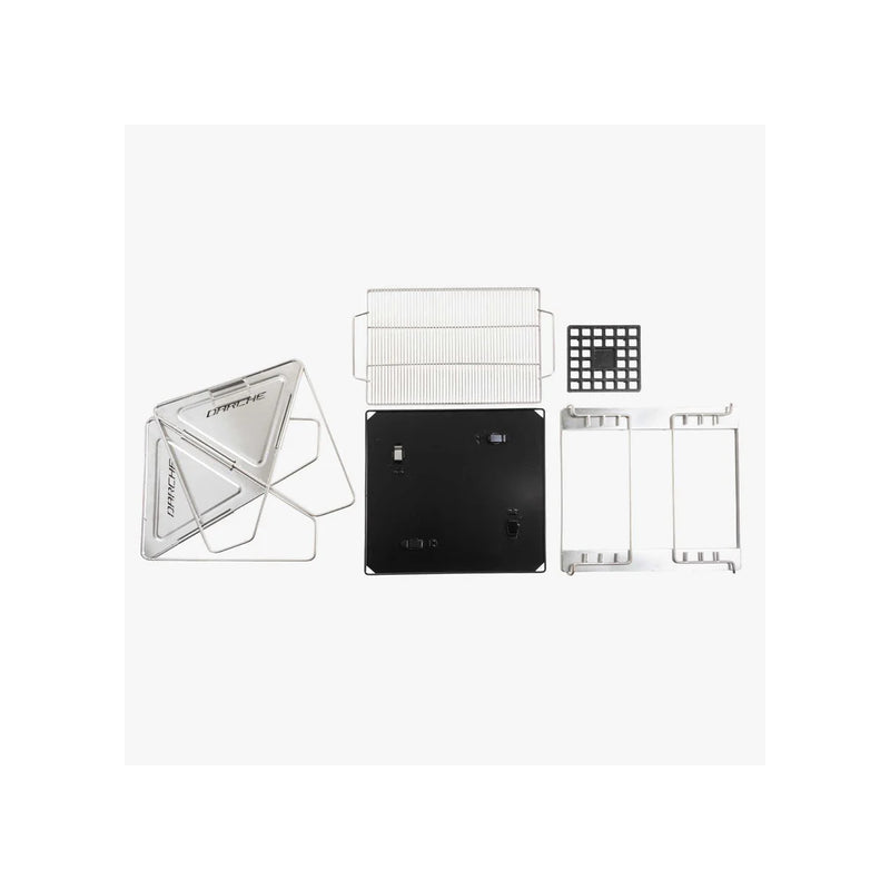 450 | Darche Stainless Steel BBQ Image Showing All Components, Singly Ready To Be Packed Away Or Put Together.  