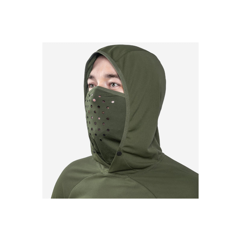 Seaweed | Desolve Mens Helios Hooded Fishing Shirt Image Showing Close Up View Of The Hood , And Face Mask.