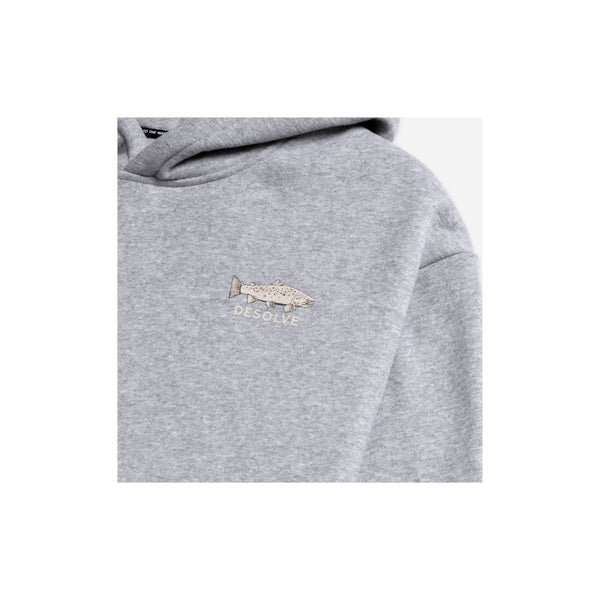 Grey Marle | Desolve Men's Trutta Hoodie Image Showing Close Up View Of The Front Logo.