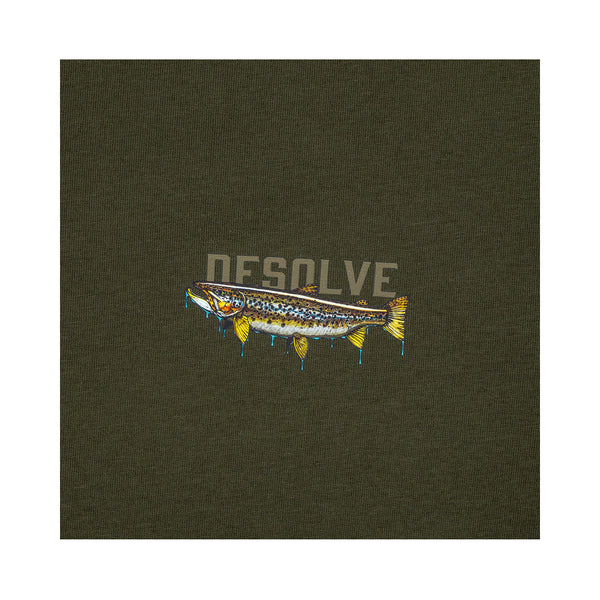 Forest Green | Desolve Piercing Lips Tee Trout Image Showing Close Up View Of The Logo, On The Front Of The Tee.