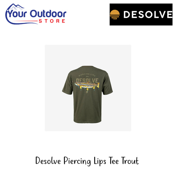 Desolve Piercing Lips Tee Trout | Hero Image Showing All Logos And Titles.