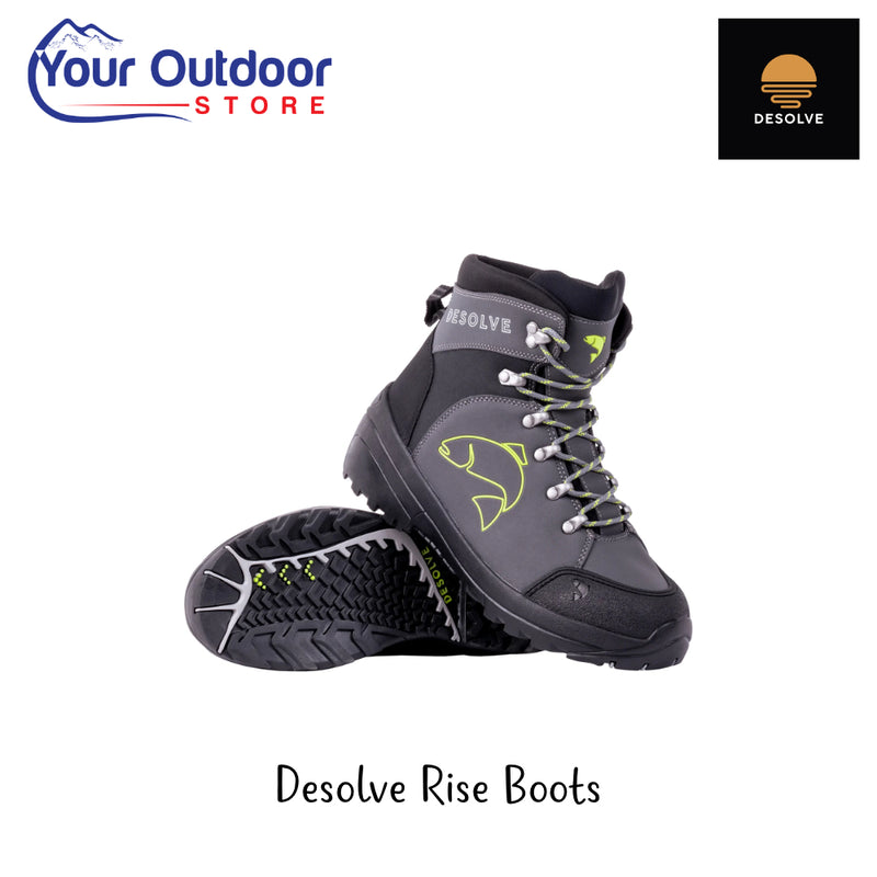 Desolve Rise Boots | Hero Image Showing All Logos And Titles.