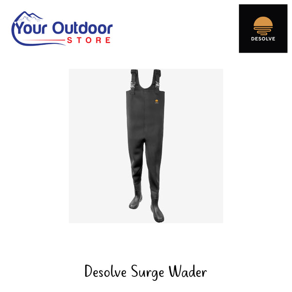 Desolve Surge Wader | Hero Image Showing All Logos And Titles.
