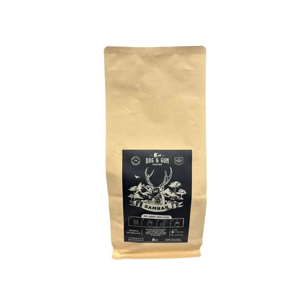 750g | Dog & Gun Sambar Dark Roast Whole Bean Coffee Image Showing No Logos OR Titles.
