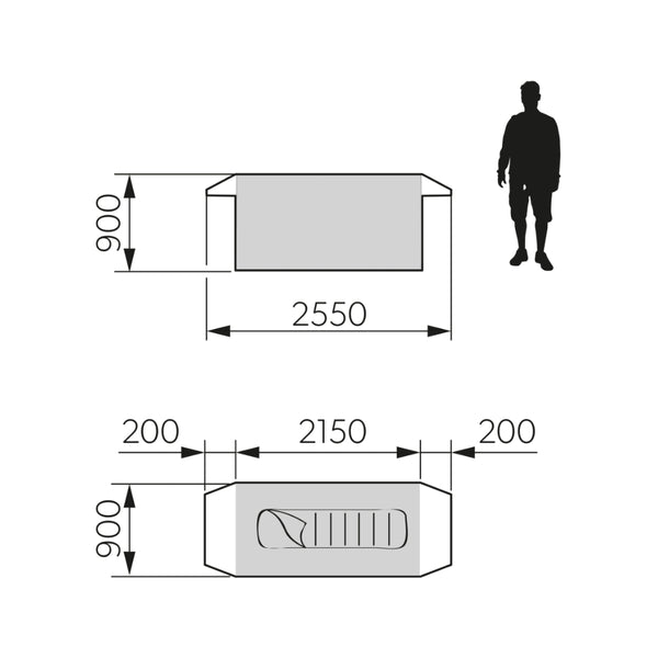 1 Person | Domectic Inflatable Swag Pico FTC 1 Tc Image Showing All Measurements.