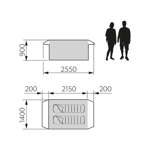 2 Person | Domectic Inflatable Swag Pico FTC 2 TC Image Showing The Swag Measurements.
