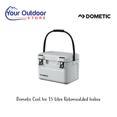 Dometic Cool Ice 15 L Rotomoulded Icebox. Hero Image Showing Logos and Title. 