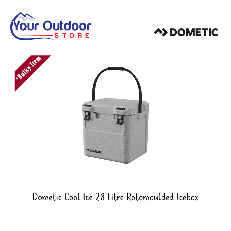 Dometic Cool Ice 28L Rotomoulded Icebox. Hero Image Showing Logos and Title. 