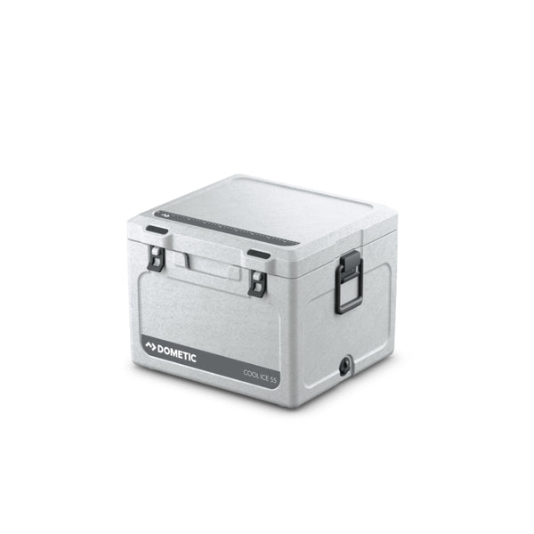 Stone | Dometic Cool Ice 56L Rotomoulded Icebox. Angled Front View. 