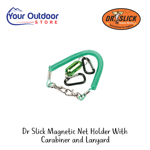 Dr Slick Magnetic Net Holder With Carabiner And Lanyard | Hero Image Showing All Logos And Titles.