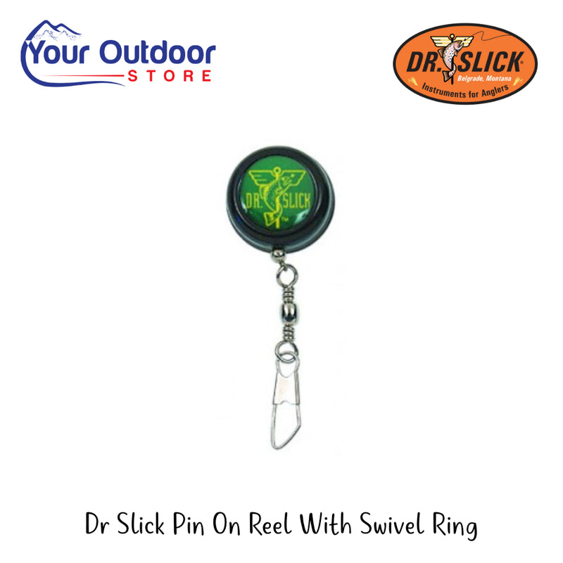 Dr Slick Pin On Reel With Swivel Ring | Hero Image Showing All Logos And Titles.