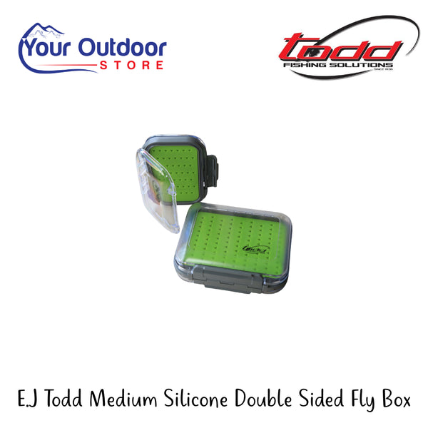 E.J Todd Medium Silicone Double Sided Fly Box | Hero Image Showing All Logos And Titles.