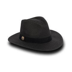 Black |  Evoke Phoenix Panamate Sun Hat Image Showing Angled Front View.
