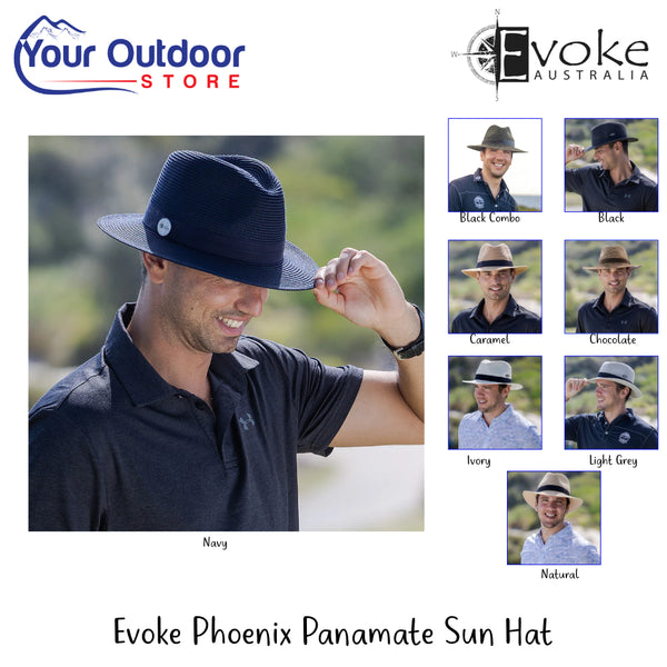 Evoke Phoenix Panamate Sun Hat | Hero Image Showing All Logos, Titles And Variants.