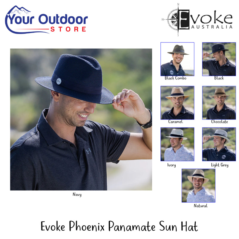 Evoke Phoenix Panamate Sun Hat | Hero Image Showing All Logos, Titles And Variants.