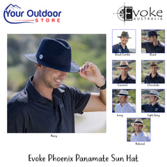Evoke Phoenix Panamate Sun Hat | Hero Image Showing All Logos, Titles And Variants.