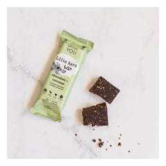 Chocolate and Coconut | Eat For You Little Hero Bar. Chocolate and Coconut. Showing Packaging and Bar. 