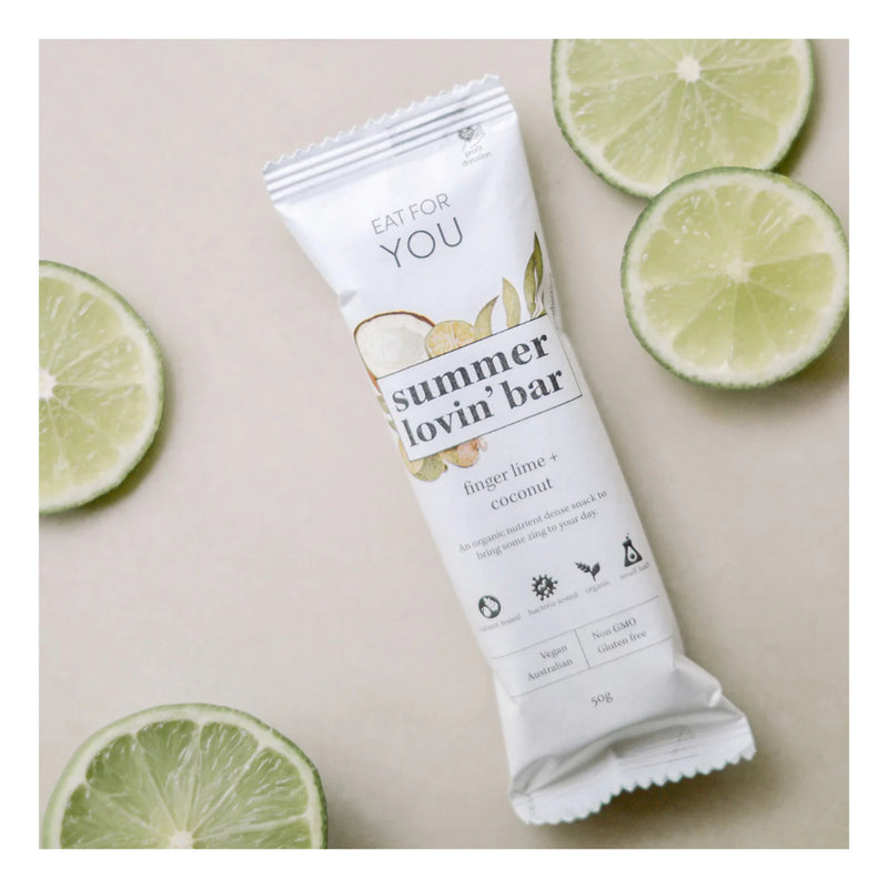 Finger Lime And Coconut | Eat For You Summer Lovin' Bar Finger Lime And Coconut. Shown  In  Packaging.