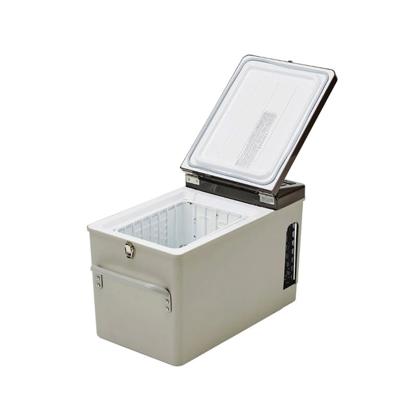 Grey/15L | Engel 15L Portable Fridge - Freezer Image Showing Angled Front View With Lid Open.