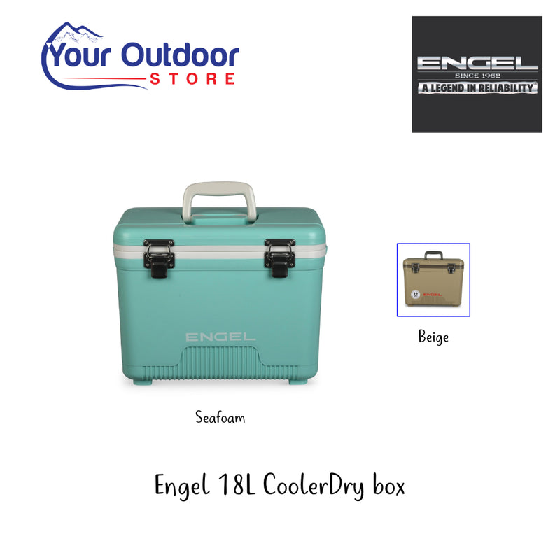 Engel 18 L Cooler Dry Box. Hero Image Showing Logos and Title. 