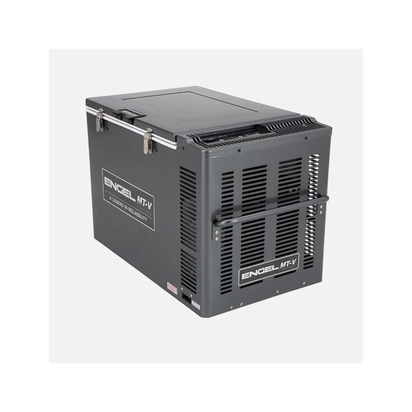 Gun Metal Gray | Engel 80L Portable Fridge Freezer Image Showing Angled Side View Of The Air Flow Vents.