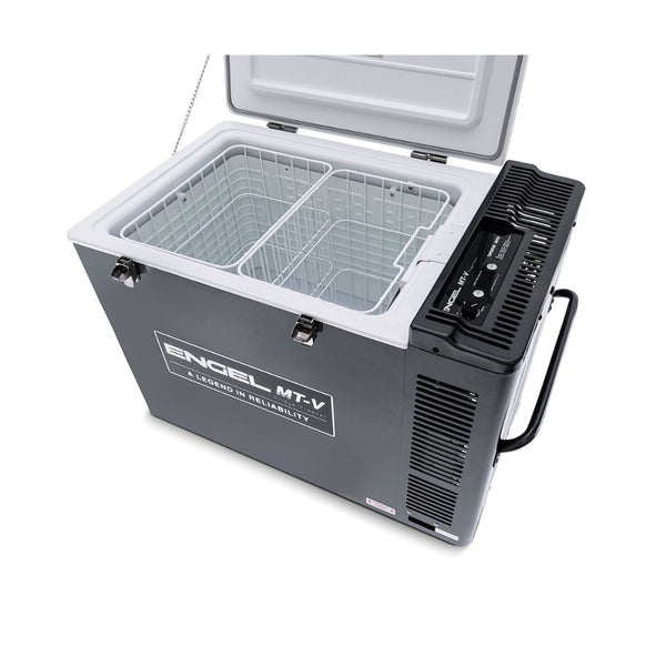 Gun Metal Gray | Engel 80L Portable Fridge - Freezer image Showing Top View Of The Inside, Baskets Empty.
