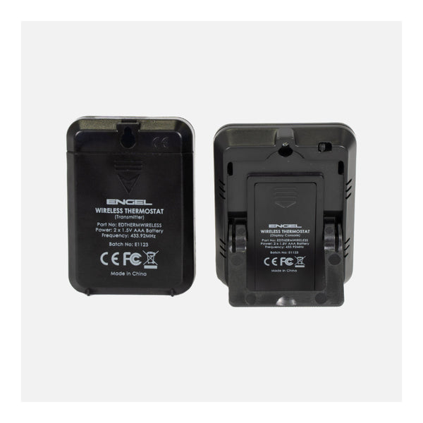 Black | Engel Wireless Thermostat. Back View.