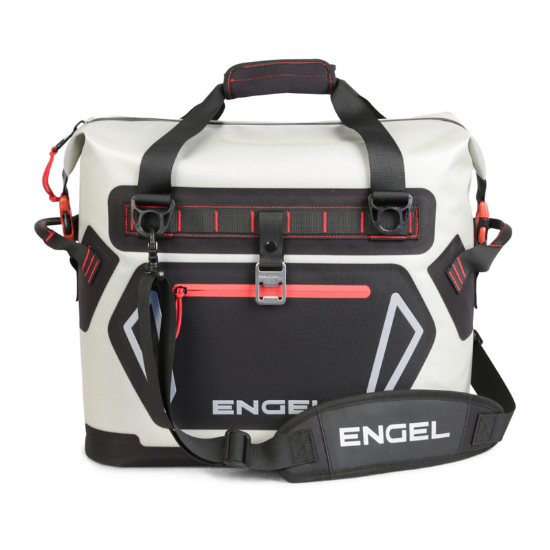 Grey / Red | Engel Premium HD30 Cooler Bag. Front View.