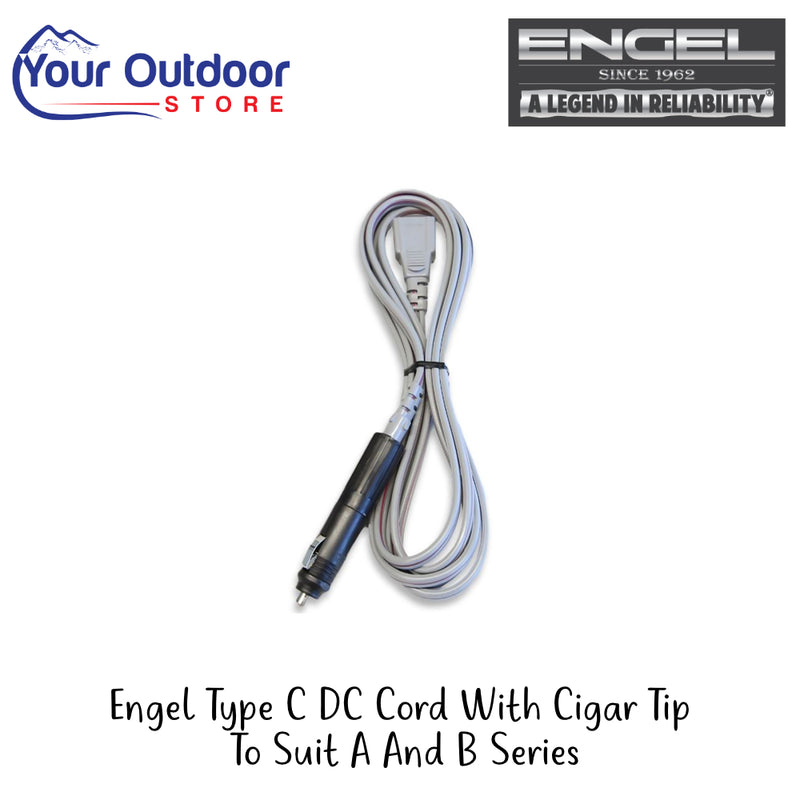 Engel Type C DC Cord With Cigar Tip To Suit A And B Series | Hero Image Showing All Logos And Titles.