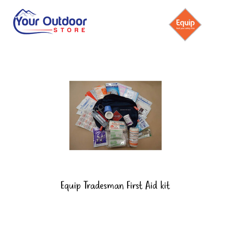 Equip Tradesman First Aid Kit. Hero Image Showing Logos and Title. 