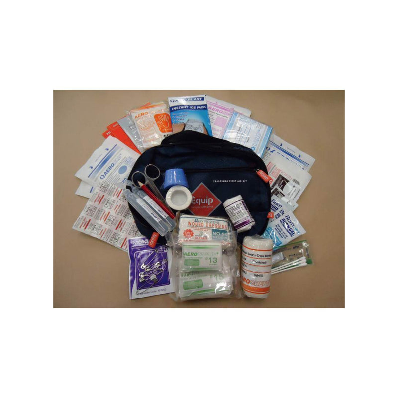 Blue | Equip Tradesman First Aid Kit. Showing Contents.