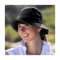Black | Evoke Barooga Rain Bucket Hat On Model.