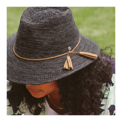 Mixed Black | Evoke Caroline Fedora Sun Hat. Side View.