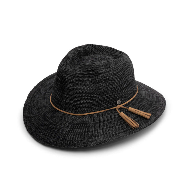 Mixed Black | Evoke Caroline Fedora Sun Hat. Angled Side View.