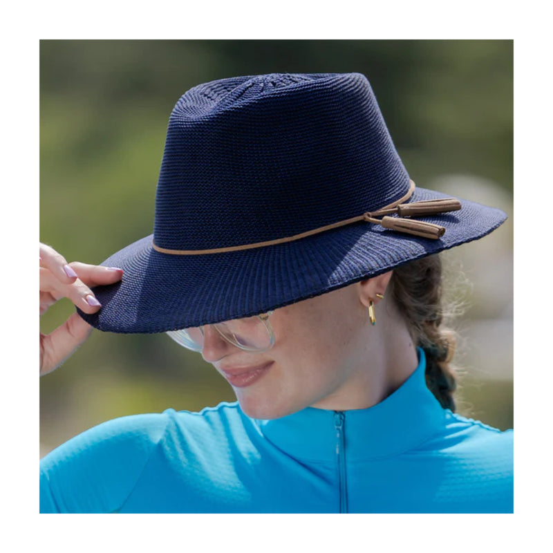 Navy | Evoke Caroline Fedora Sun Hat. Side View.