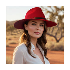 Red | Evoke Hudson Felt Fedora Image Showing No Logos Or Titles.