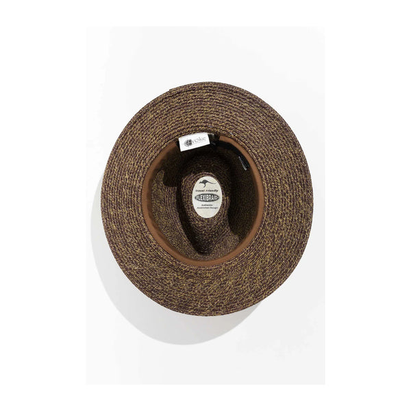 Chocolate | Evoke Keith Fedora Sun Hat Image Showing Under Side Of The Sun Hat.