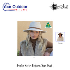 Evoke Keith Fedora Sun Hat | Hero Image Showing All Logos, Titles And Variants.