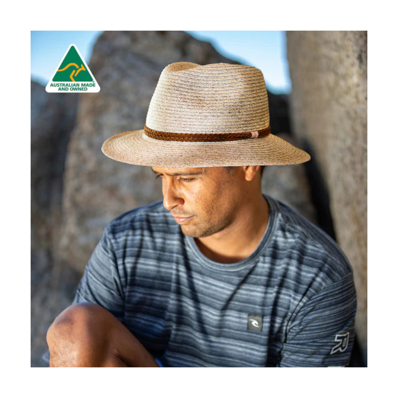 Sand | Evoke Keith Sun Hat - Front View on Male Model. 