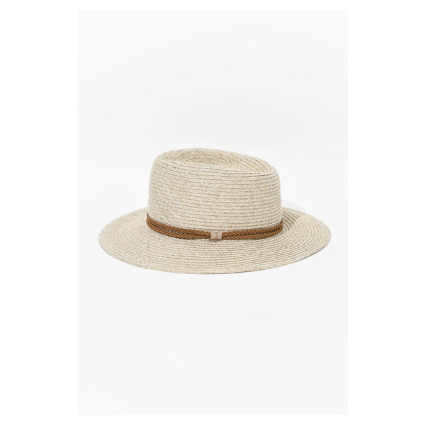 Sand | Evoke Keith Fedora Sun Hat Image Showing Side View.