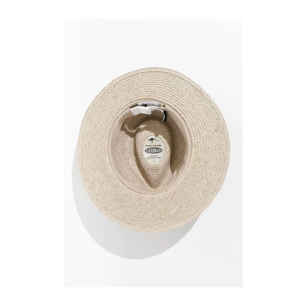 Sand | Evoke Keith Fedora Sun Hat Image Showing Under Side Of The Hat.