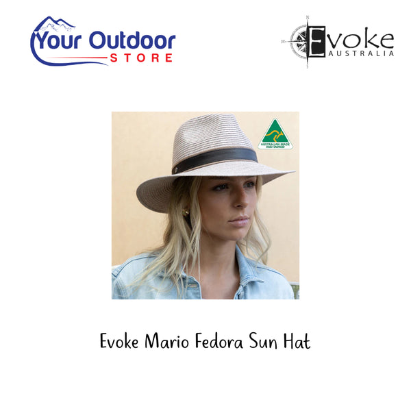 Evoke Mario Fedora Sun Hat. Hero Image Showing Logos and Title. 